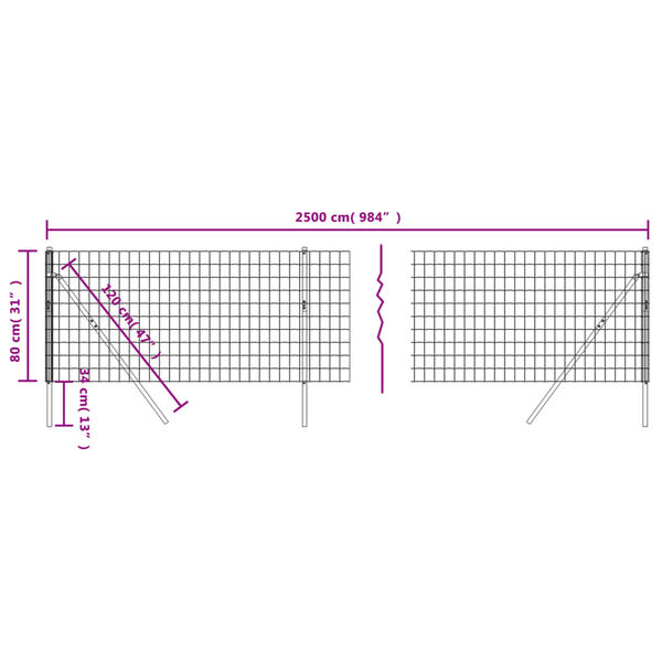 vidaXL Συρματόπλεγμα Περίφραξης Ανθρακί 0,8x25 μ. Γαλβανισμένο Ατσάλι