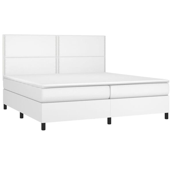 vidaXL Κρεβάτι Boxspring με Στρώμα & LED Λευκό 200x200 εκ. Συνθ. Δέρμα
