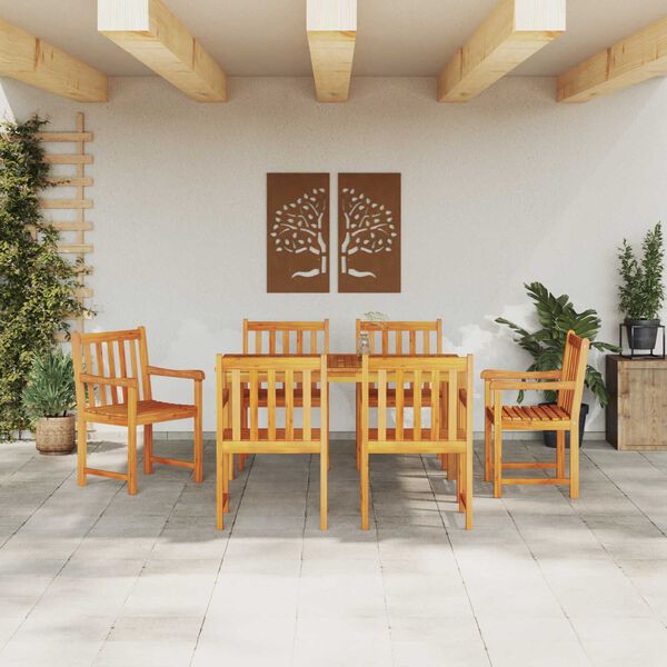 vidaXL Σέτ φαγητού για κήπο 7 pcs Καφέ Μασίφ ξύλο ακακίας