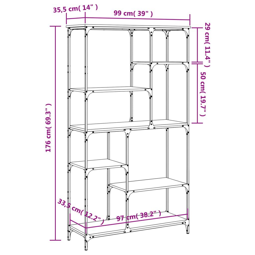 vidaXL Βιβλιοθήκη Καφέ Δρυς 99 x 35,5 x 176 εκ. Επεξεργ. Ξύλο/Ατσάλι