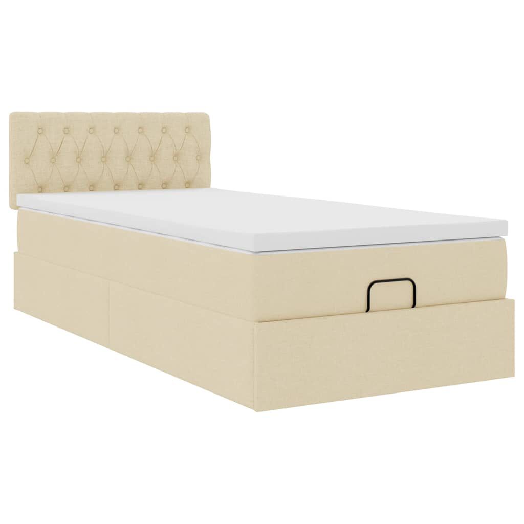 vidaXL Οθωμανικό κρεβάτι με στρώμα & LEDs Cream 100x200 cm Ύφασμα