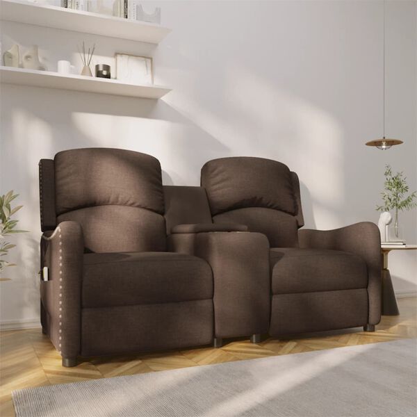 vidaXL Πολυθρόνα Μασάζ Διθέσια με Ποτηροθήκη Ανακλ. Καφέ Υφασμάτινη