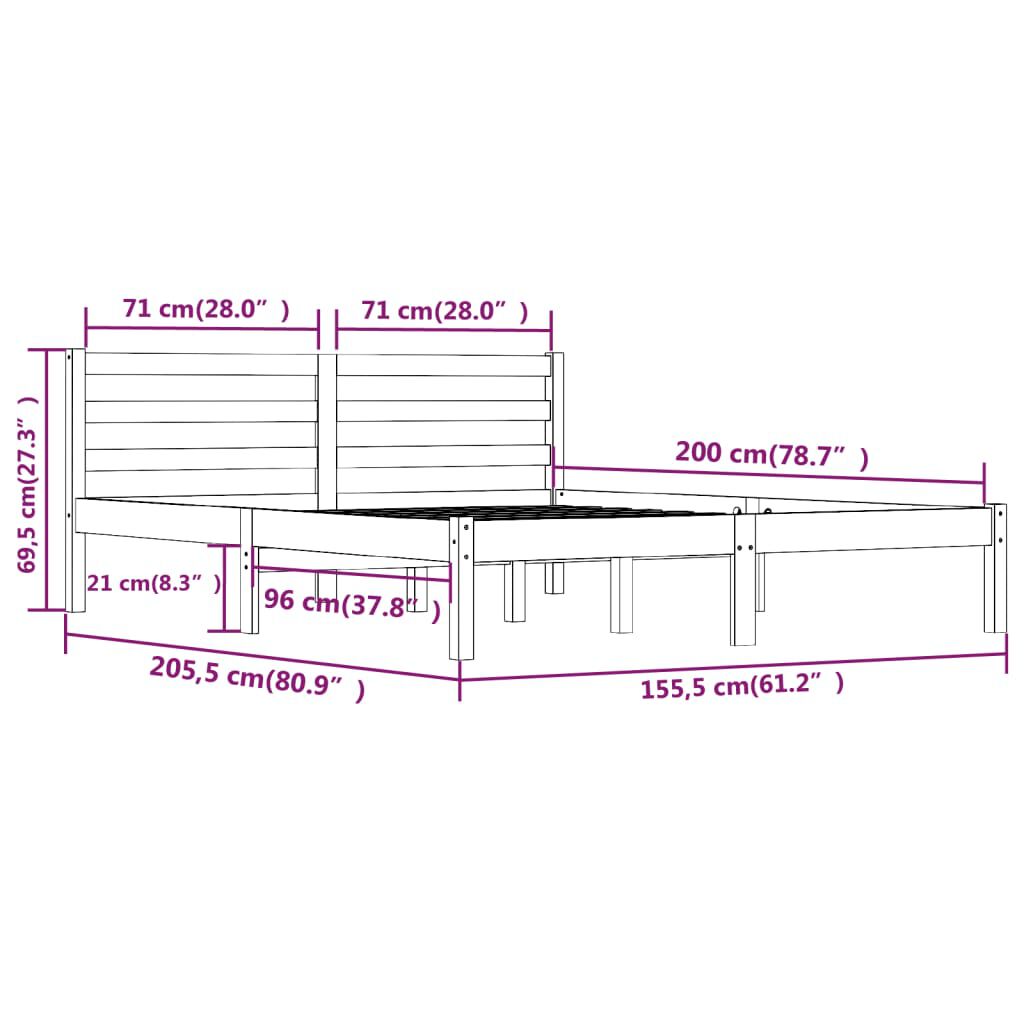vidaXL Πλαίσιο Κρεβατιού 150 x 200 εκ. Μασίφ Ξύλο Πεύκου King Size