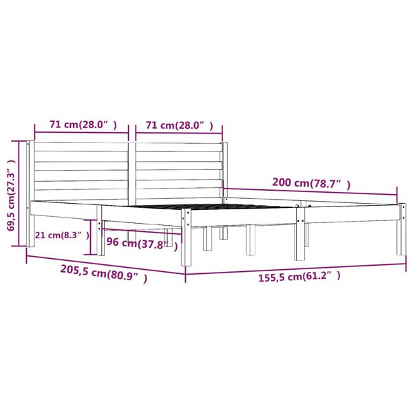vidaXL Πλαίσιο Κρεβατιού 150 x 200 εκ. Μασίφ Ξύλο Πεύκου King Size