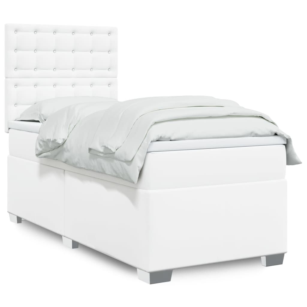 vidaXL Κρεβάτι Boxspring με Στρώμα Λευκό 90x200εκ. από Συνθετικό Δέρμα