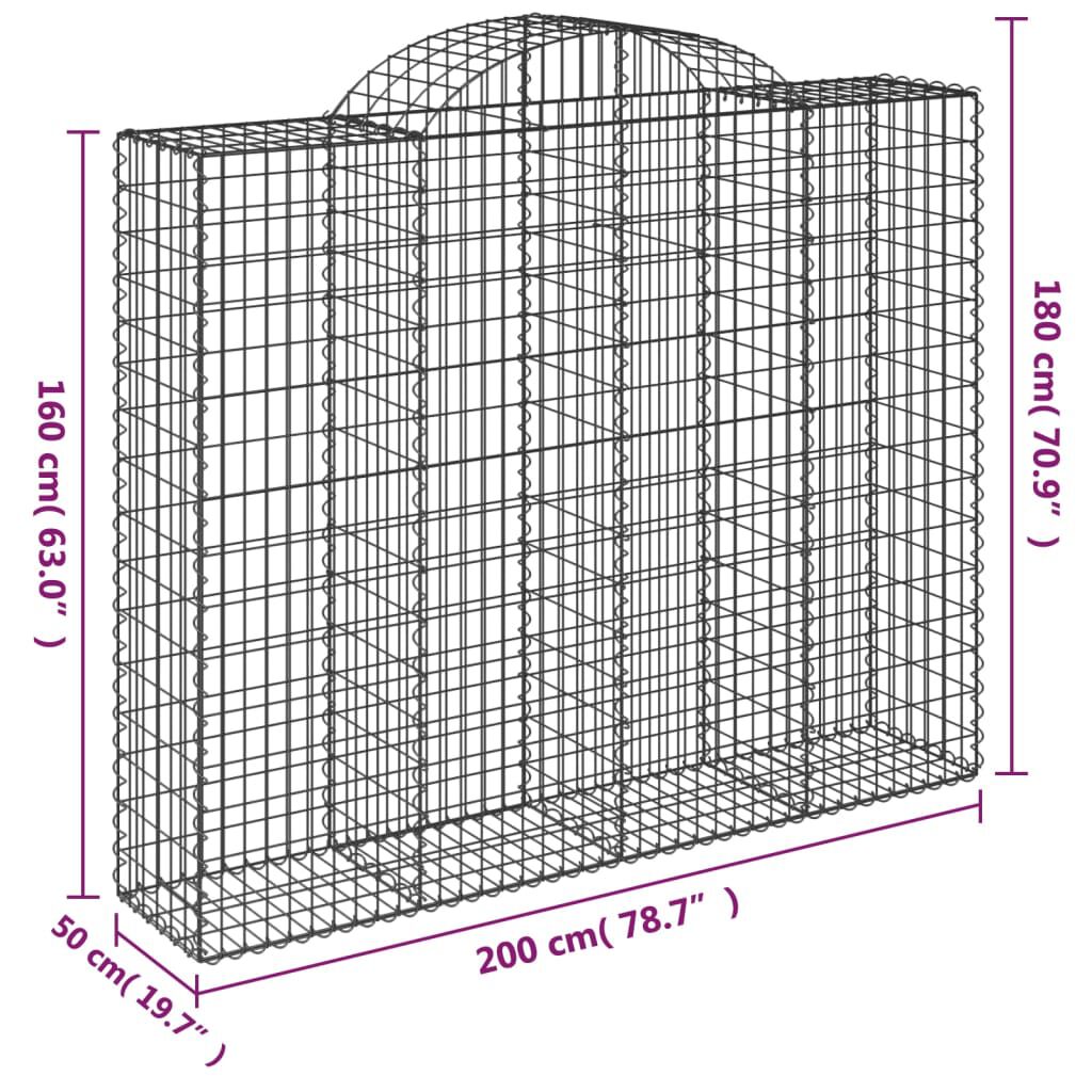 vidaXL Συρματοκιβώτια Τοξωτά 9 τεμ. 200x50x160/180 εκ. Γαλβαν. Ατσάλι
