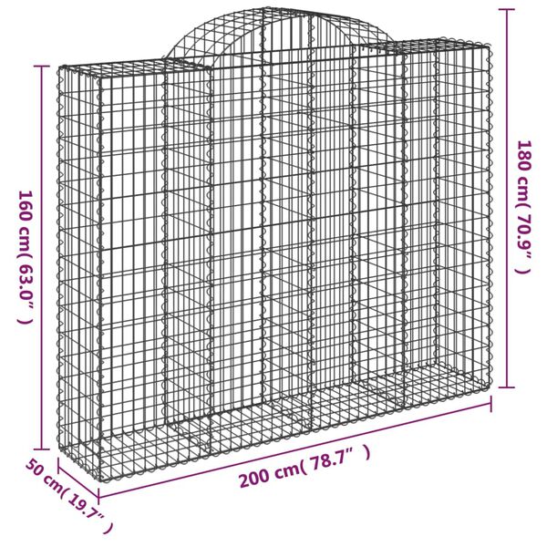 vidaXL Συρματοκιβώτια Τοξωτά 9 τεμ. 200x50x160/180 εκ. Γαλβαν. Ατσάλι