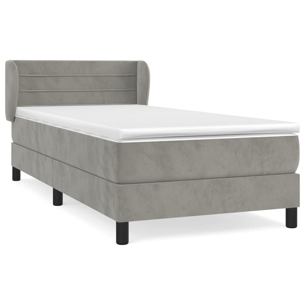 vidaXL Κρεβάτι Boxspring με Στρώμα Ανοιχτό Γκρι 90x200 εκ. Βελούδινο