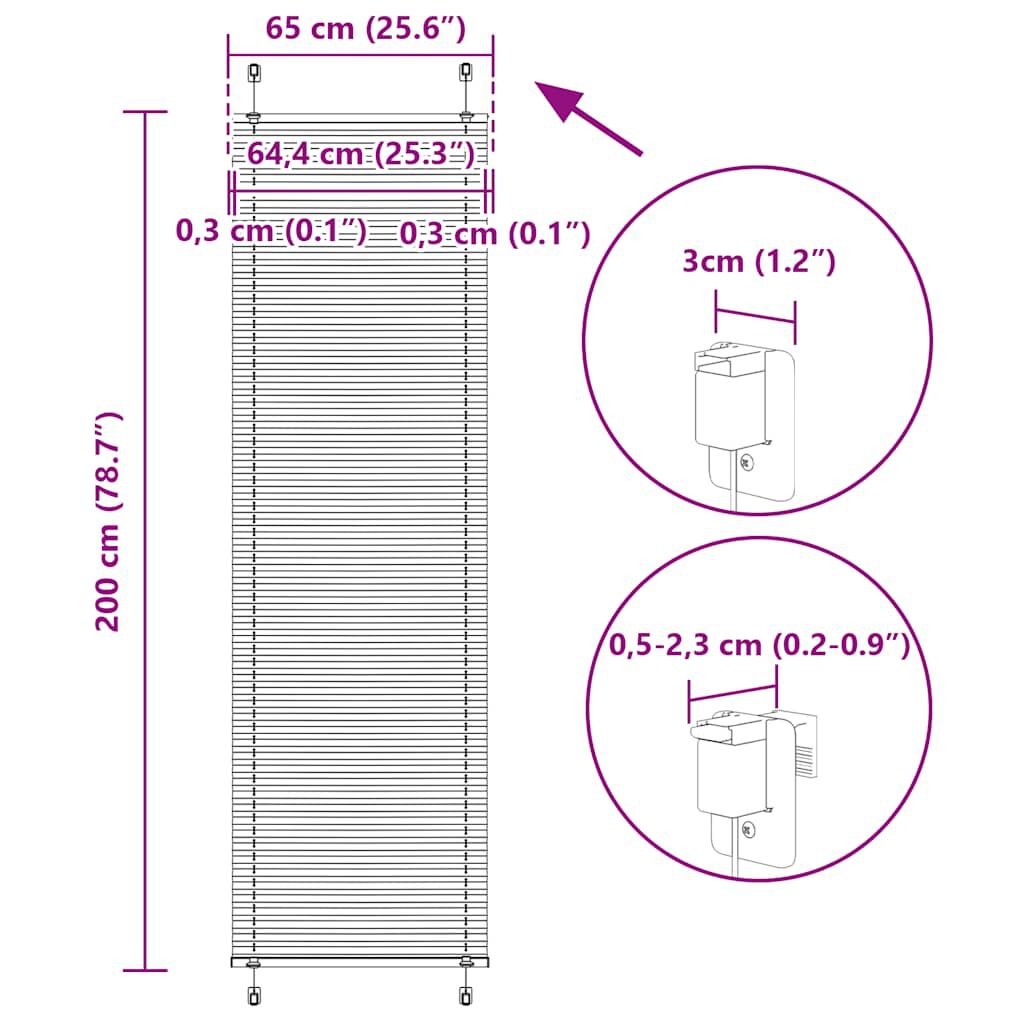 vidaXL Πλισέ περσίδα Ανθρακί 65x200 cm Πλάτος υφάσματος 64,4 cm