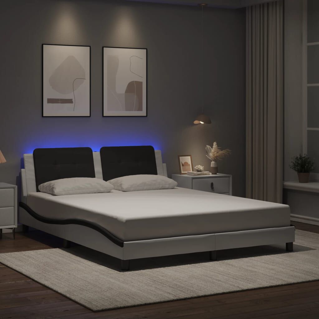vidaXL Πλαίσιο Κρεβατιού με LED Λευκό/Μαύρο 160x200εκ. Συνθετικό Δέρμα