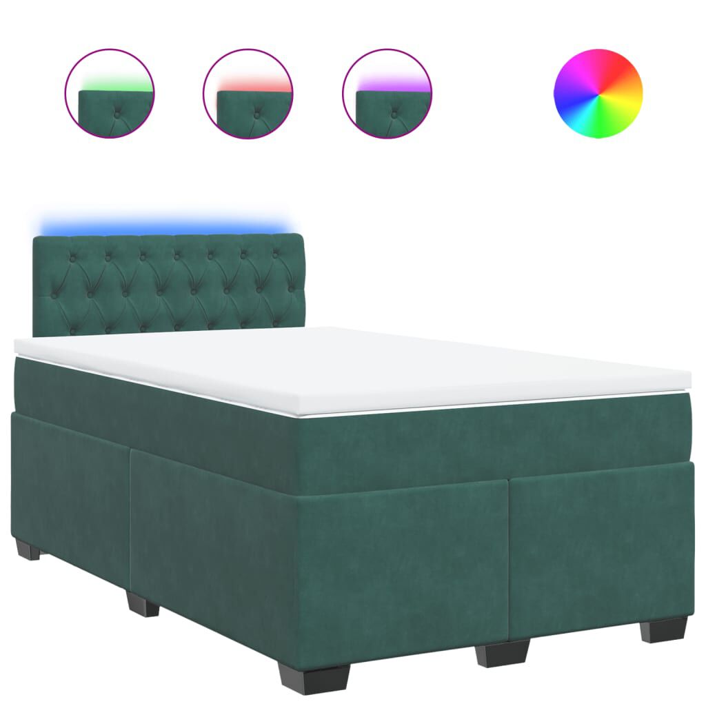 vidaXL Κρεβάτι Boxspring με Στρώμα Σκούρο Πράσινο 120x190εκ. Βελούδινο