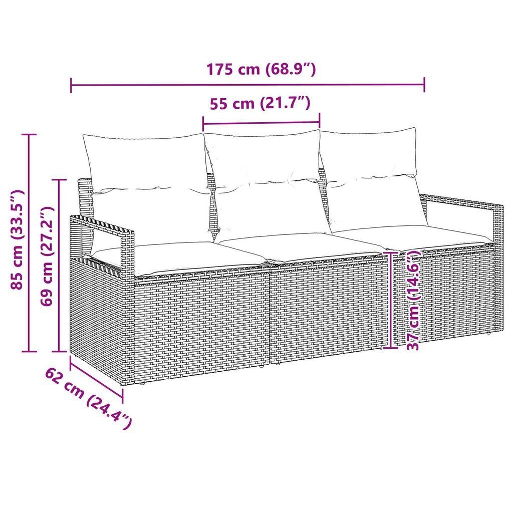 vidaXL Σετ Καναπέ Κήπου 3 pcs Καφέ Πολυ ράταν