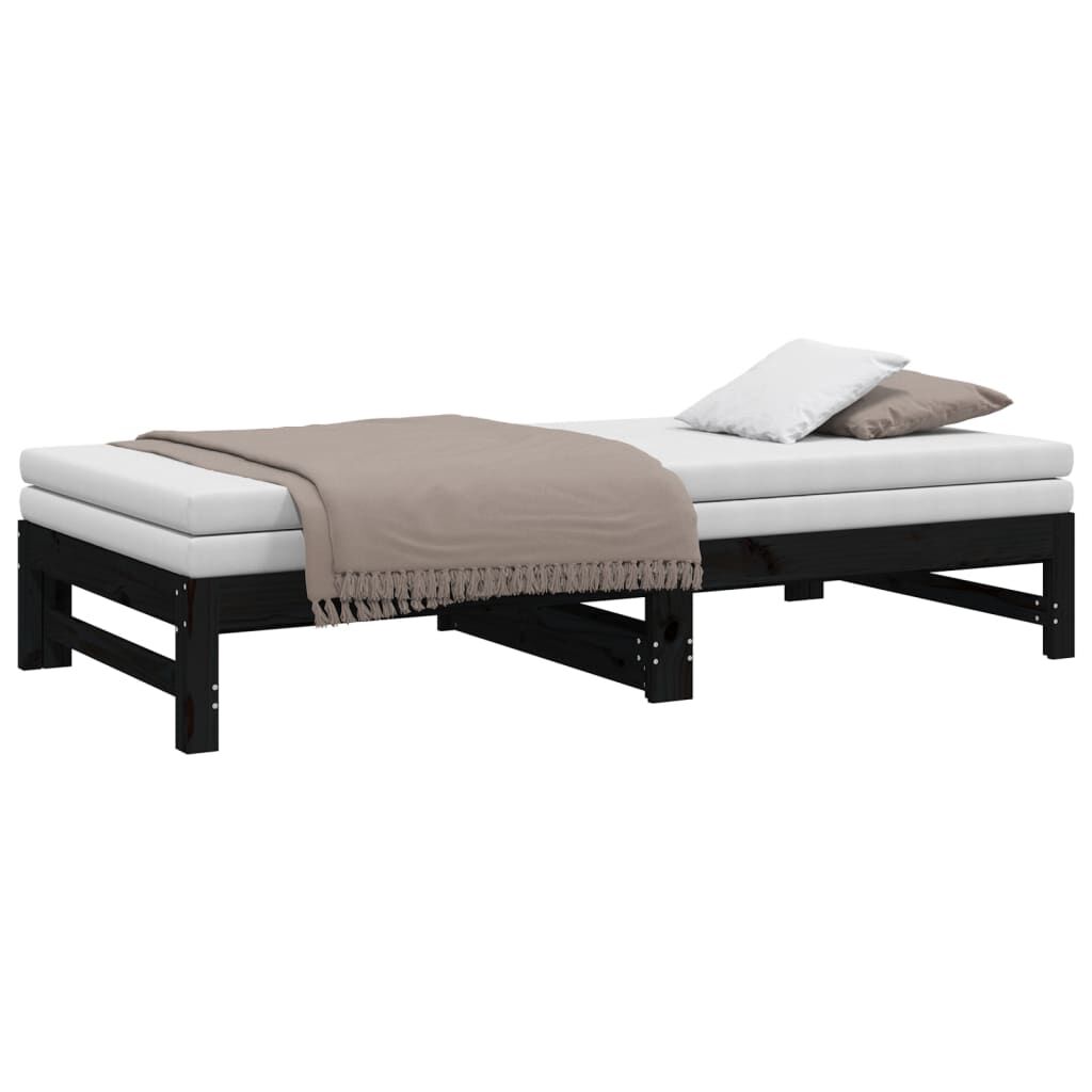 vidaXL Καναπές Κρεβάτι Συρόμενος Μαύρος 2x(90x190) εκ. από Μασίφ Πεύκο