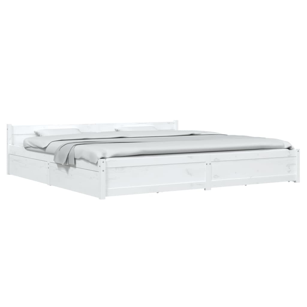 vidaXL Πλαίσιο Κρεβατιού Συρτάρια Λευκό 180 x 200 εκ Super King Size