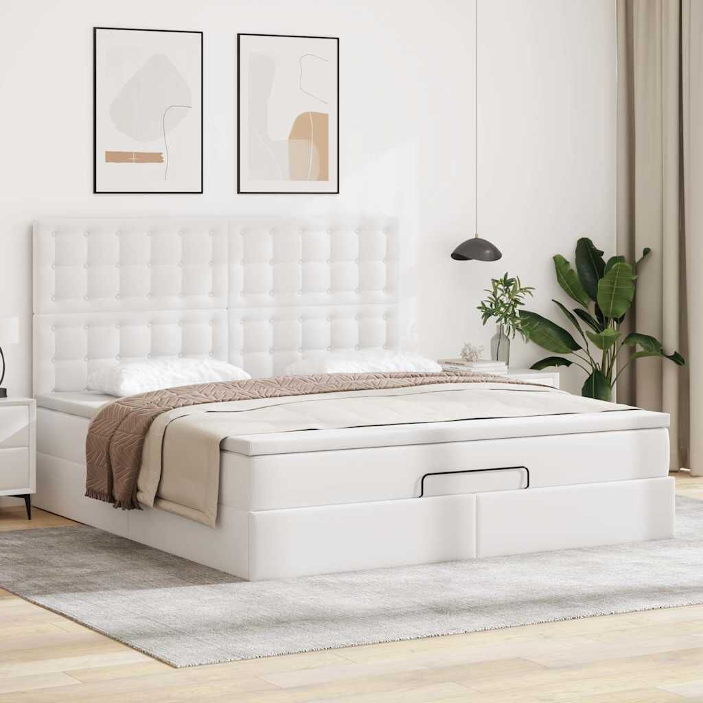 vidaXL Οθωμανικό κρεβάτι με στρώμα Λευκό 180x200cm Faux Leather