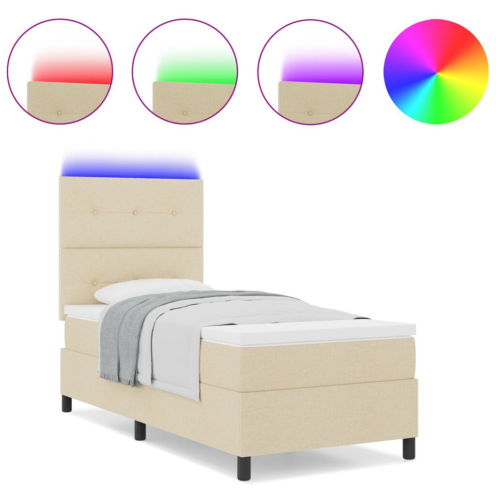 vidaXL Κρεβάτι Box Spring με στρώμα & LED μπεζ 100x200 εκ. Ύφασμα