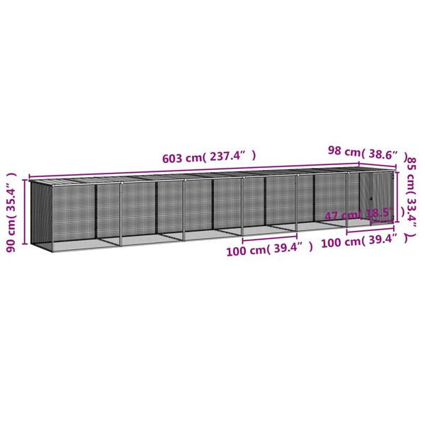 vidaXL Κοτέτσι - Κλουβί με Στέγη Ανθρακί 603x98x90 εκ. Γαλβαν. Ατσάλι