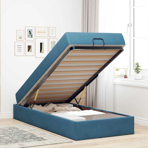vidaXL Σκελετός Κρεβατιού με στρώμα Μπλε 90 x 200 cm Βελούδο