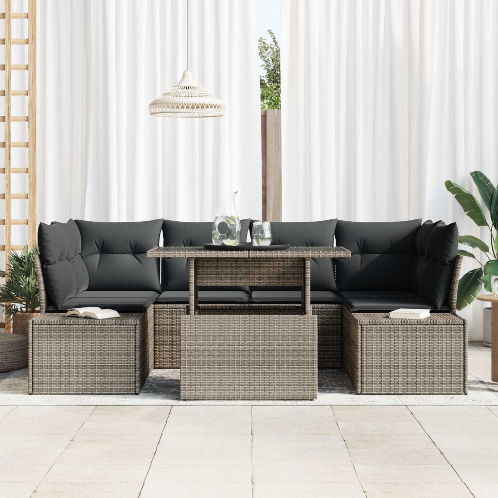 vidaXL Σετ Καναπέ Κήπου με μαξιλάρι 7 pcs Γκρι 100 x 55 x 73 εκ