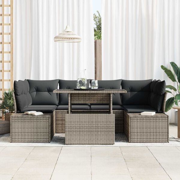 vidaXL Σετ Καναπέ Κήπου με μαξιλάρι 7 pcs Γκρι 100 x 55 x 73 εκ