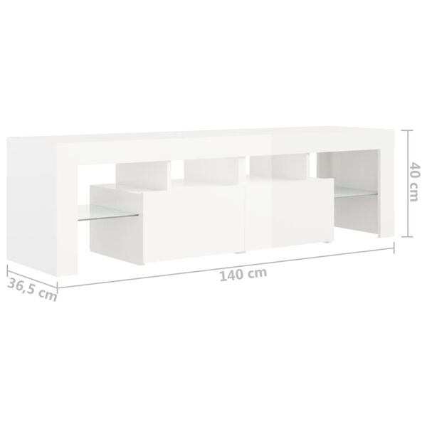 vidaXL Έπιπλο Τηλεόρασης με LED Γυαλιστερό Λευκό 140x36,5x40 εκ.