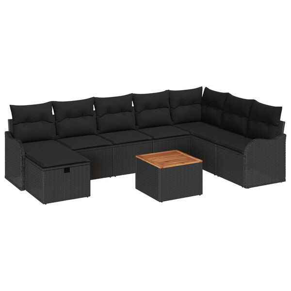 vidaXL Σετ Καναπέ Κήπου με μαξιλάρι 9 pcs Μαύρο Πολυ ράταν
