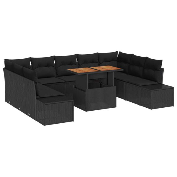 vidaXL Σετ Καναπέ Κήπου με αποθήκευση 10 pcs Μαύρο Πολυ ράταν