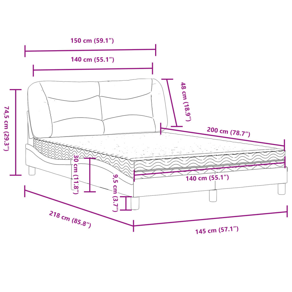 vidaXL Κρεβάτι με Στρώμα Κρεμ 140x200 εκ. Υφασμάτινο