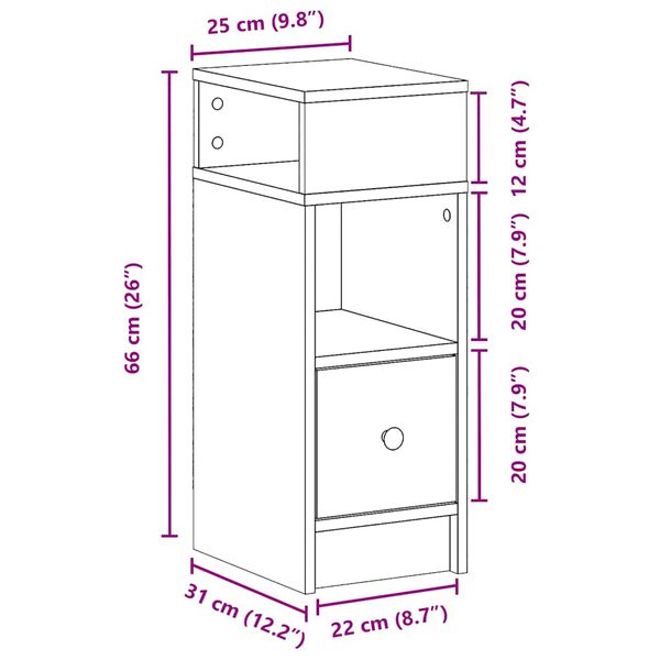 vidaXL Κομοδίνα 2 τεμάχια με συρτάρι Λευκό 25x31x66 cm