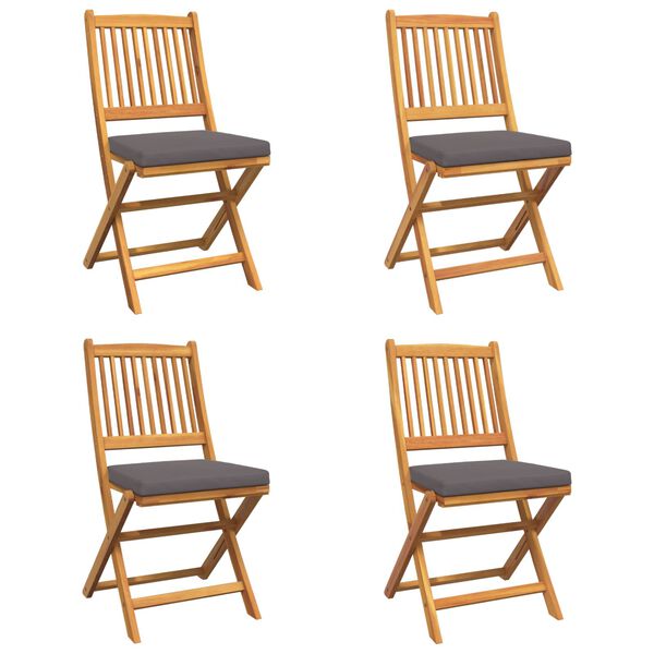 vidaXL Πτυσσόμενη Καρέκλα με μαξιλάρι 4 pcs Γκρι 49 x 57.5 x 92εκ