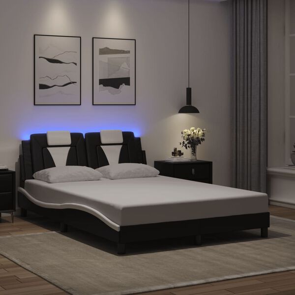 vidaXL Πλαίσιο Κρεβατιού με LED Μαύρο/Λευκό 140x190εκ. Συνθετικό Δέρμα