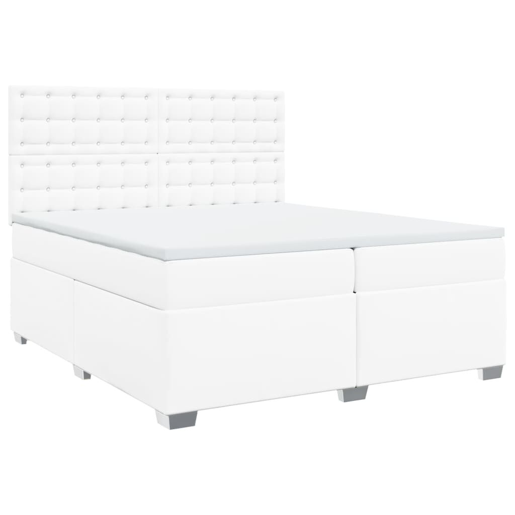 vidaXL Κρεβάτι Boxspring με Στρώμα Λευκό 200x200 εκ. Συνθετικό Δέρμα