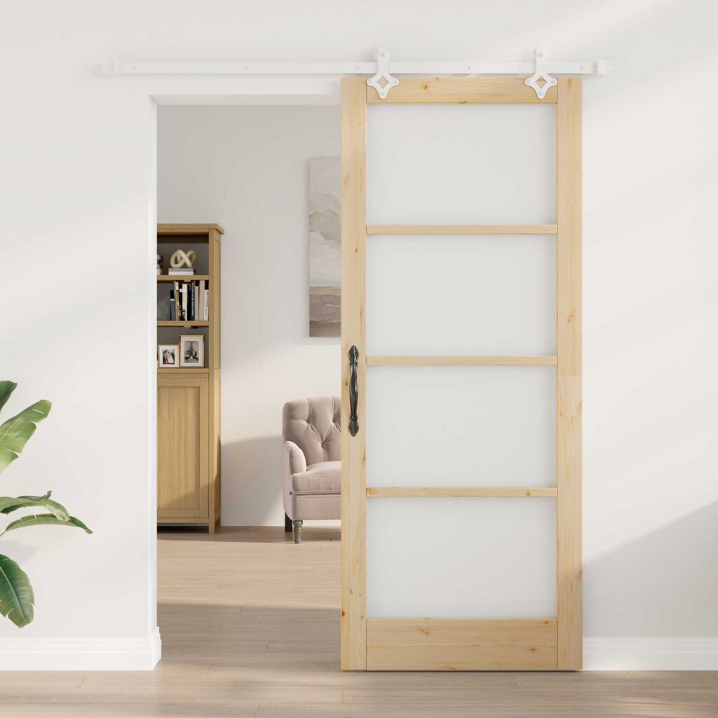 vidaXL Συρόμενη Πόρτα Καφέ 86 x 211 cm Ξύλο και μέταλλο