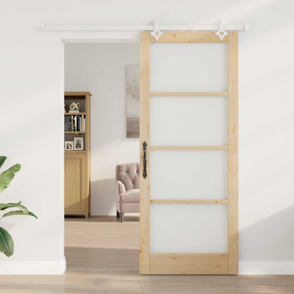 vidaXL Συρόμενη Πόρτα Καφέ 86 x 211 cm Ξύλο και μέταλλο
