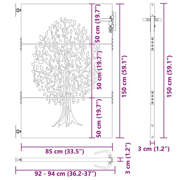 vidaXL Πύλη Κήπου Άλλο Μαύρο 100 x 150 εκ. Ατσάλι με Επικάλυψη Πούδρας
