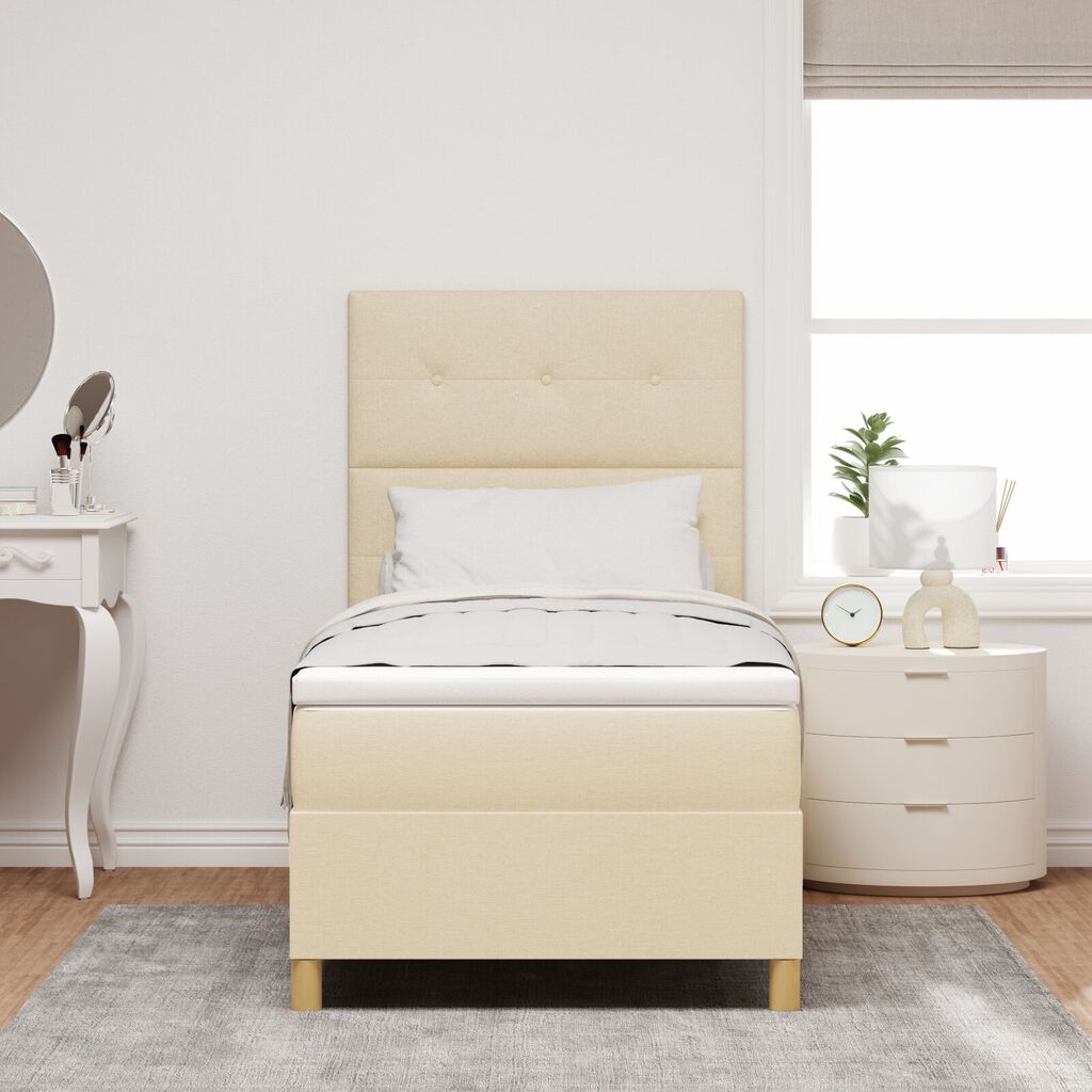 vidaXL Κρεβάτι με Ελατήριο και Στρώμα Κρεμ 100x200 cm Υφασμα