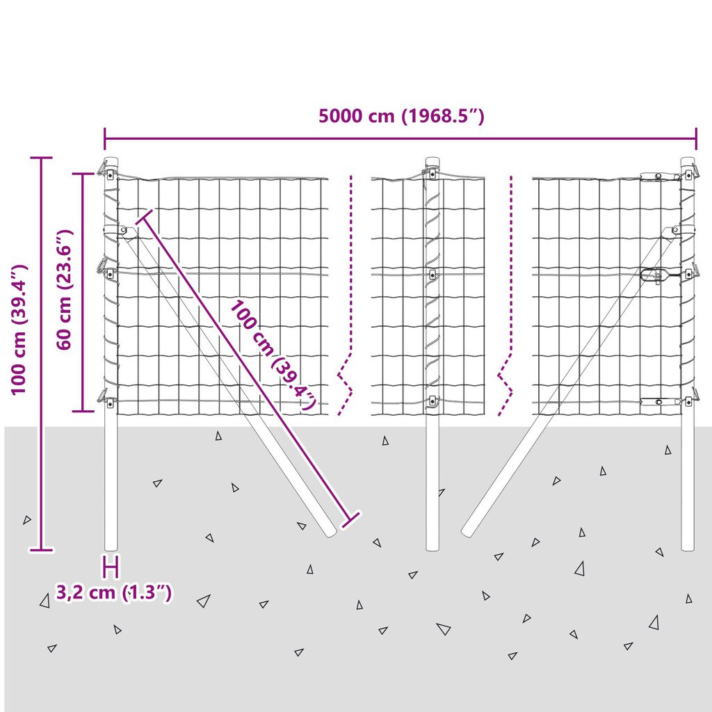 vidaXL Euro Fence με 13 Στηρίγματα 0.6x50 μ Γαλβανισμένο Ατσάλι Πράσινο