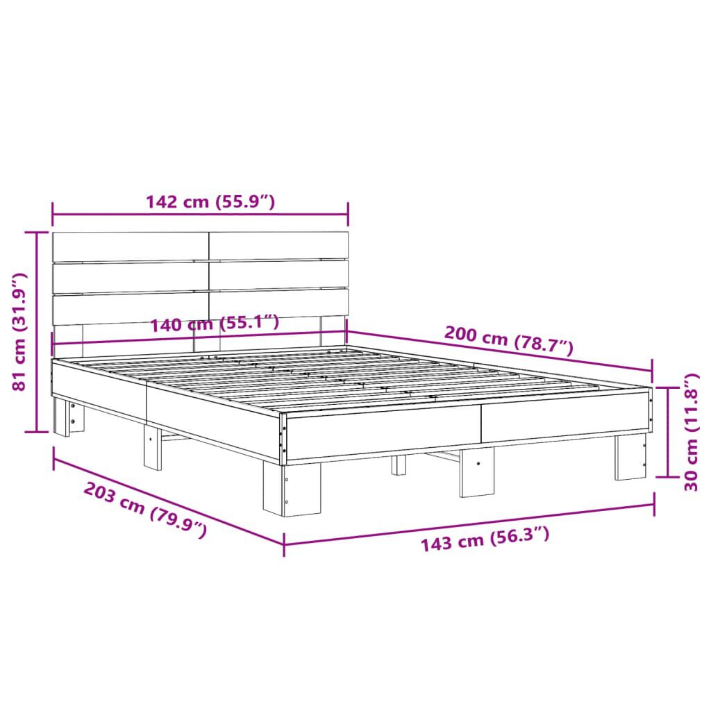 vidaXL Πλαίσιο Κρεβατιού Sonoma Δρυς 140x200 εκ. Επεξ. Ξύλο & Μέταλλο