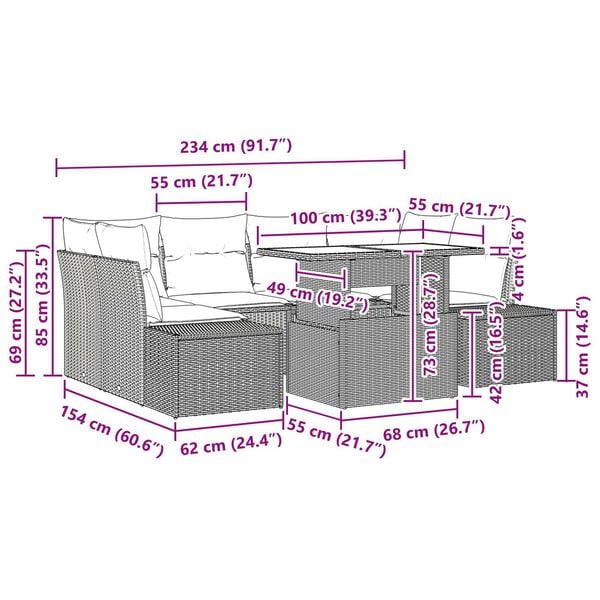 vidaXL Σετ Καναπέ Κήπου με μαξιλάρι 7 pcs Γκρι 100 x 55 x 73 εκ