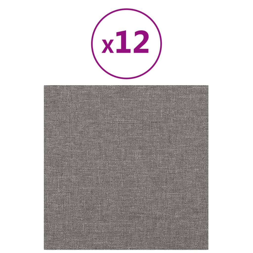 vidaXL Πάνελ Τοίχου 12 τεμ. Ανοιχτό Γκρι 30x30 εκ. 1,08 μ² Υφασμάτινα