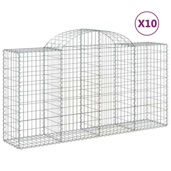vidaXL Συρματοκιβώτια Τοξωτά 10 τεμ. 200x50x100/120 εκ. Γαλβαν. Ατσάλι