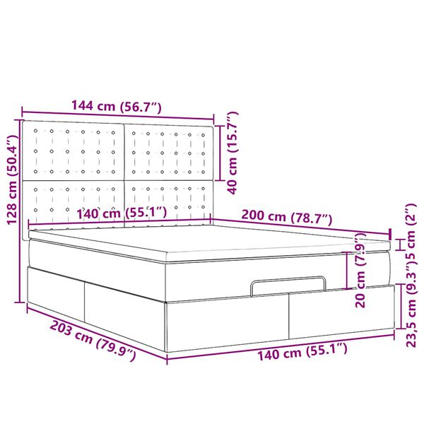 vidaXL Οθωμανικό κρεβάτι με στρώμα & LEDs Λευκό 140x200cm Faux Leather