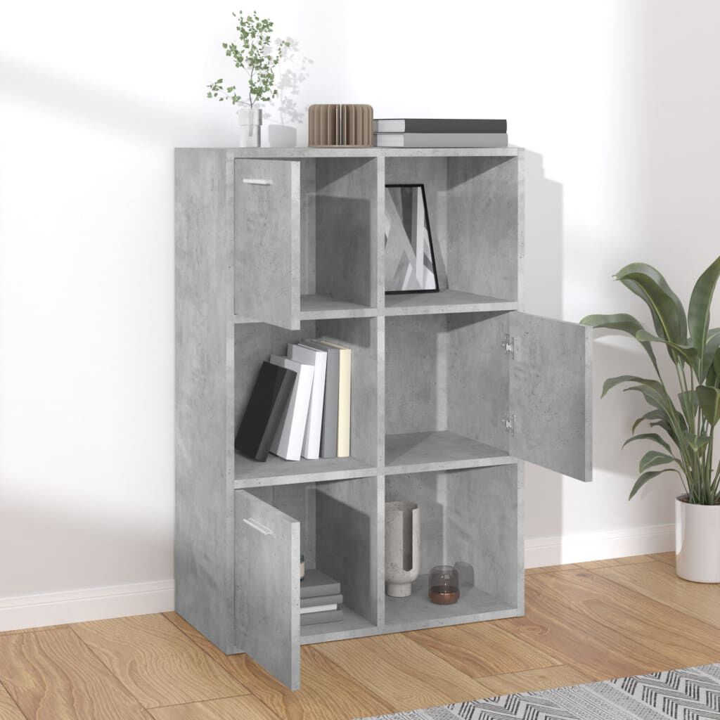 vidaXL Ραφιέρα με Ντουλάπια Γκρι Σκυροδέμ. 60x29,5x90 εκ. Επεξ. Ξύλο