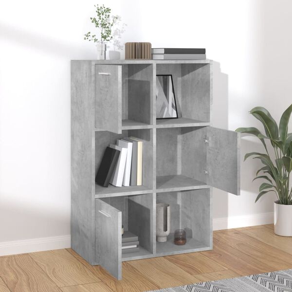 vidaXL Ραφιέρα με Ντουλάπια Γκρι Σκυροδέμ. 60x29,5x90 εκ. Επεξ. Ξύλο