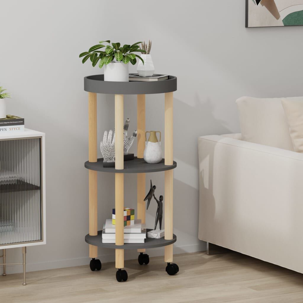 vidaXL Τρόλεϊ 3 Επιπέδων Γκρι 38 x 38 x 82 εκ. Επεξ. Ξύλο/Μασίφ Πεύκο
