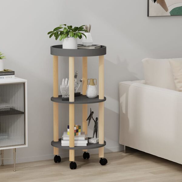 vidaXL Τρόλεϊ 3 Επιπέδων Γκρι 38 x 38 x 82 εκ. Επεξ. Ξύλο/Μασίφ Πεύκο