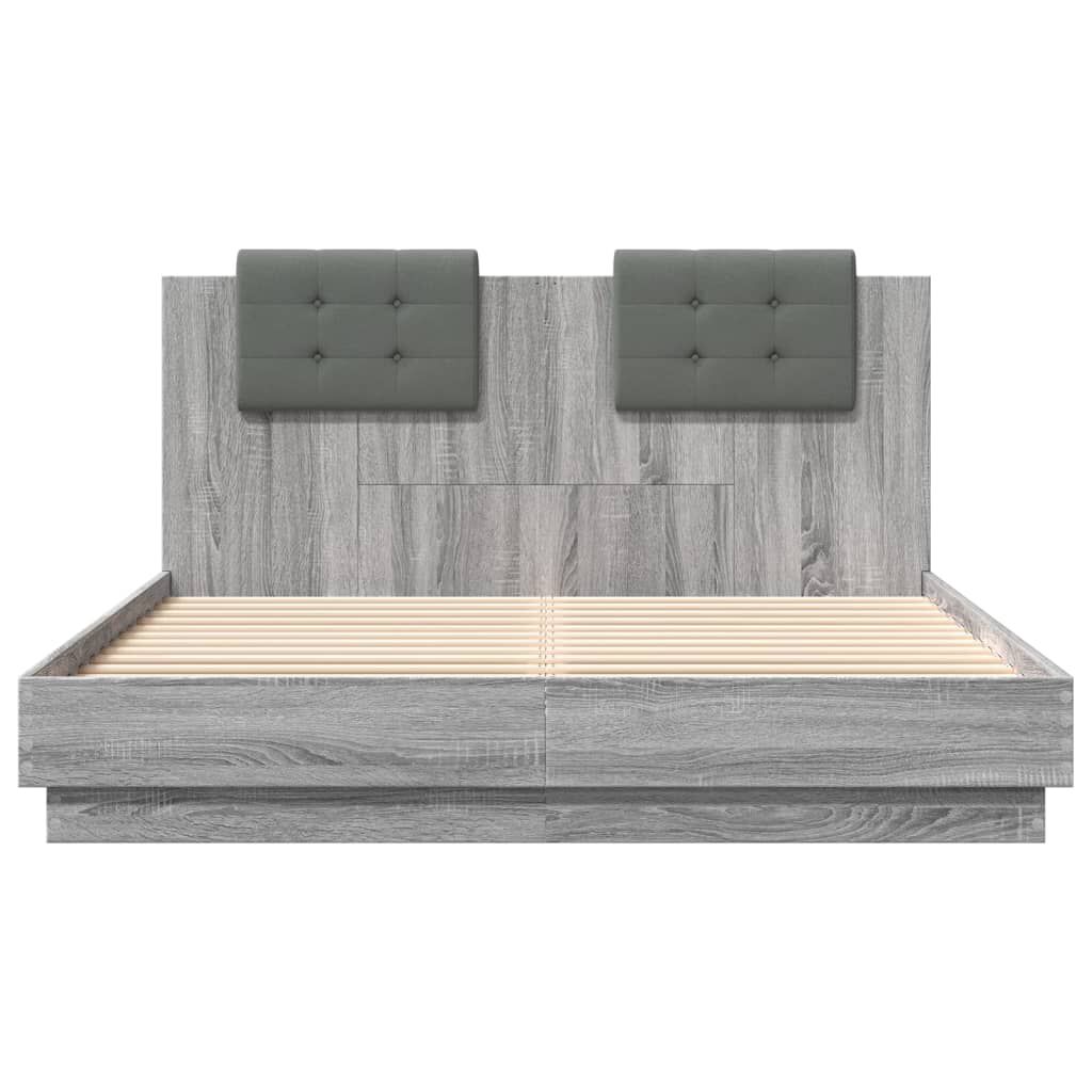 vidaXL Πλαίσιο Κρεβατιού με Κεφαλάρι Γκρι Sonoma 150x200εκ. Επεξ. Ξύλο