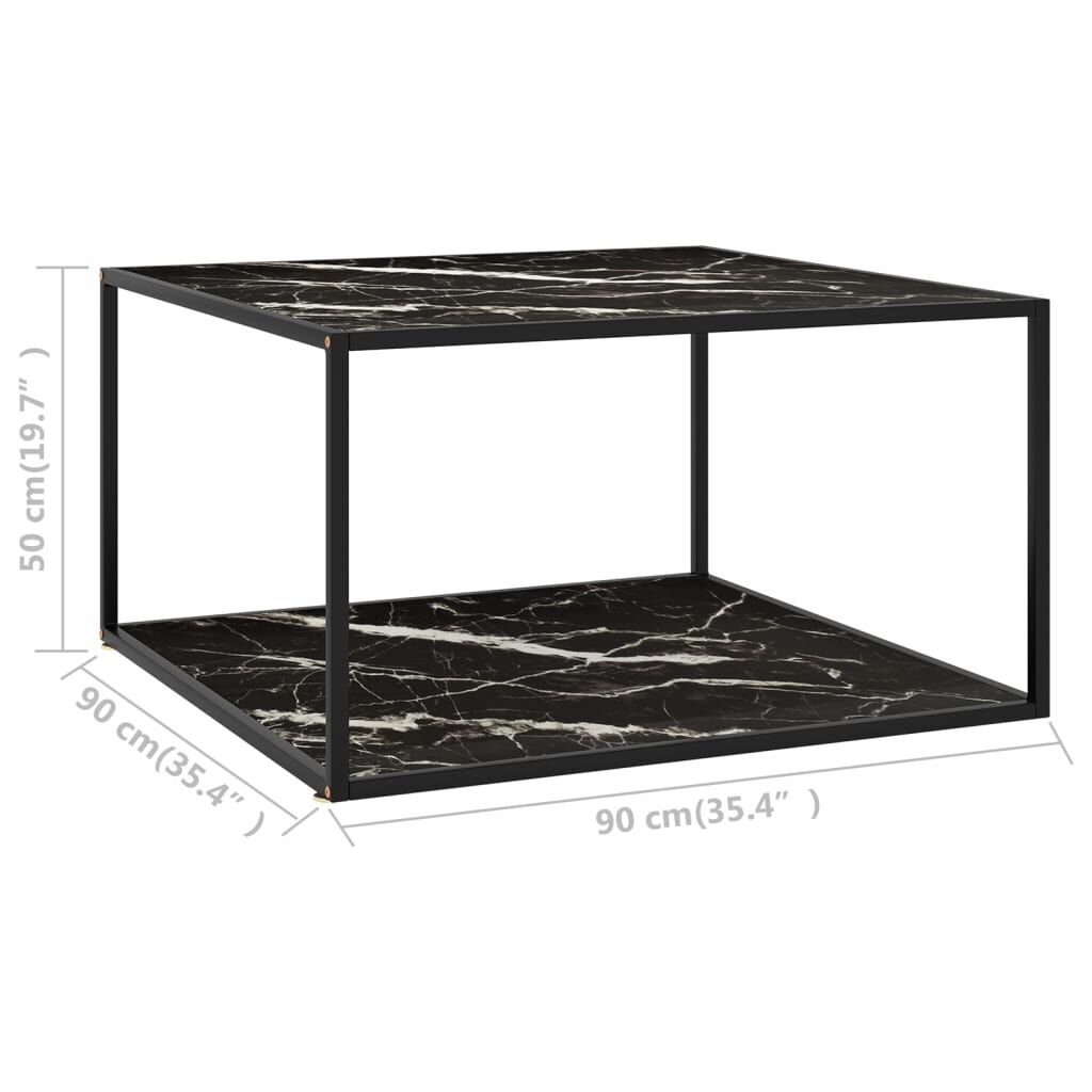 vidaXL Τραπεζάκι Σαλονιού Μαύρο 90x90x50 εκ. Μαύρο Γυαλί Όψη Μαρμάρου