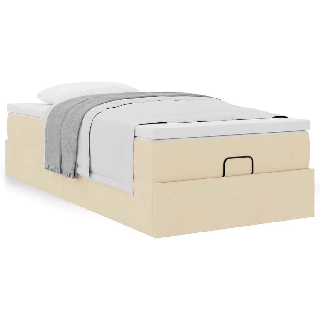 vidaXL Οθωμανικό κρεβάτι με στρώμα Cream 90x200cm ύφασμα