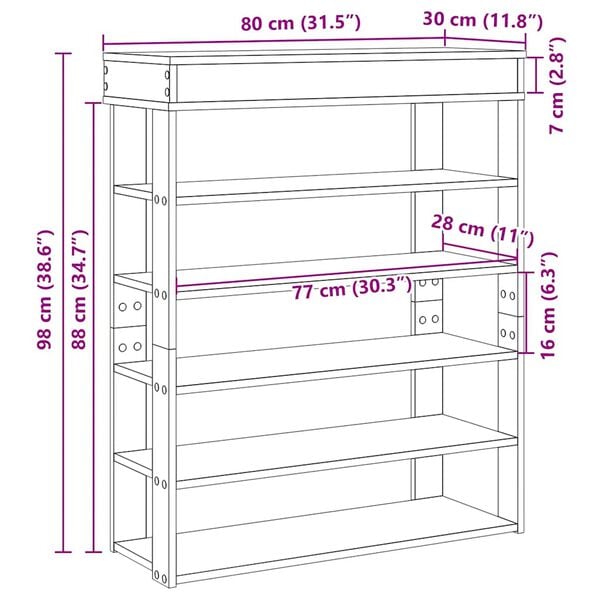 Ράφι παπουτσιών vidaXL Μαύρο 80x30x98 cm Κατασκευασμένο ξύλο